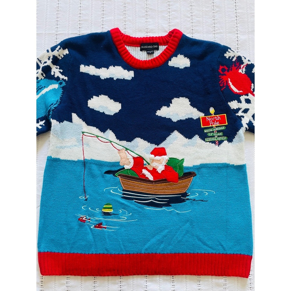 Blizzard Bay Ugly Christmas Sweater. Santa. Fishing. Size Small. Holiday. - Picture 11 of 11